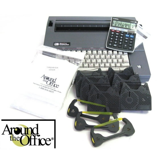 Smith Corona Typewriter Home Office Combo - Typewriter, Display Calculator, Dust Cover, 6 Ribbons & 3 Correction Tapes.