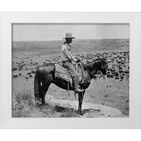 Smith, Erwin 14x12 White Modern Wood Framed Museum Art Print Titled - A Texas cowboy, 1907