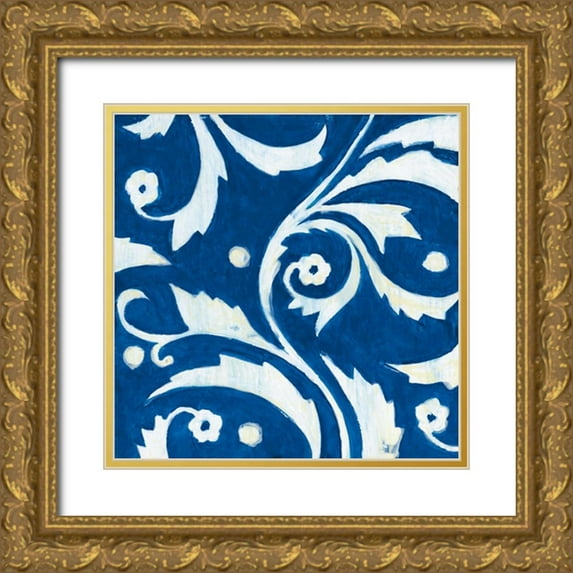 Smith, Hope 12x12 Gold Ornate Wood Framed with Double Matting Museum Art Print Titled - Tangled In Blue IV
