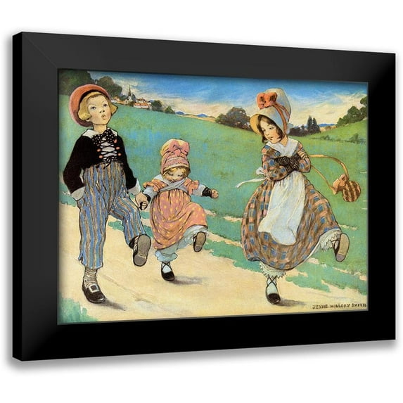 Smith, Jesse Willcox 14x12 Black Modern Framed Museum Art Print Titled - Three Children to London - One foot up One foot down