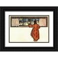 thumbnail image 1 of Smith, Jessie Wilcox 32x23 Black Ornate Wood Framed with Double Matting Museum Art Print Titled - Man Looking out the Window to See Christmas Reindeer Carriage, 1 of 4
