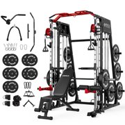 Mikolo Smith Machine Home Gym, 2200lbs Power Rack with Weight Bench and 260LBS Plates, Training Equipment with LAT-Pull Down System & Functional Trainer