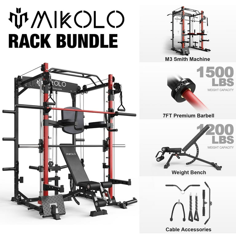 Mikolo Smith Machine Home Gym, 2000lbs Squat Rack with 1200 lbs