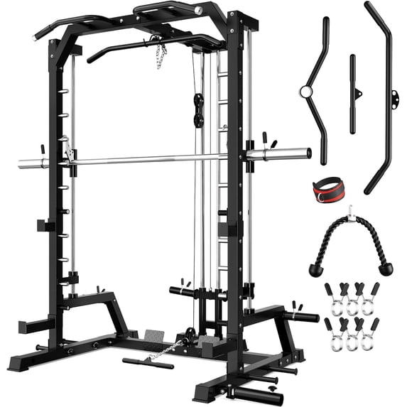 Smith Machine, 2000LBS Multi-Function Squat Power Rack Cage with Cable ...