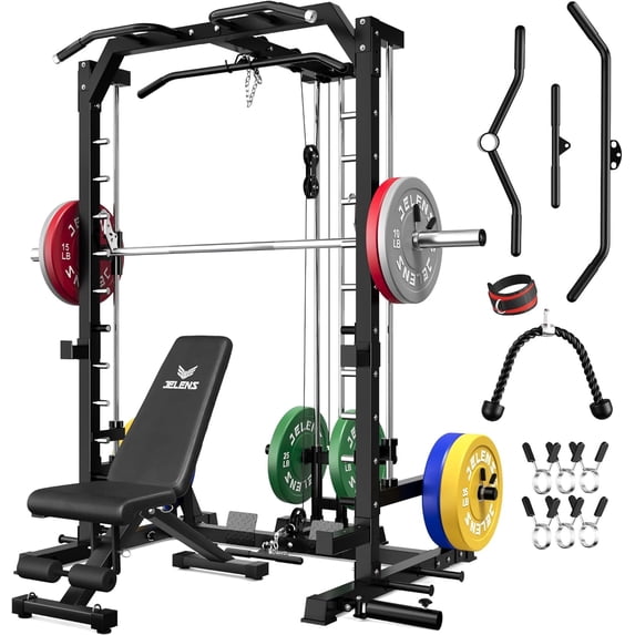 Smith Machine, 2000LBS Multi-Function Squat Power Rack Cage with Cable ...