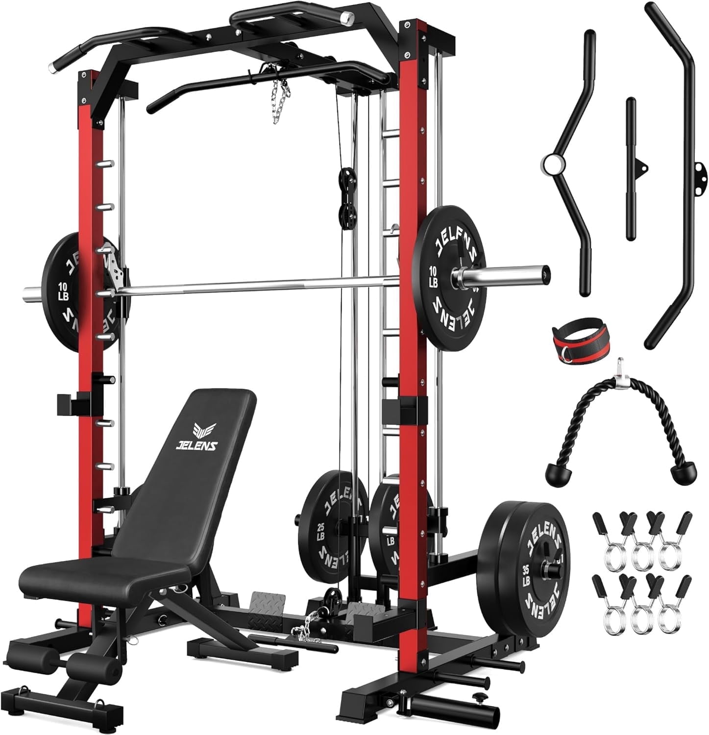 Smith Machine, 2000LBS Multi-Function Squat Power Rack Cage with Cable ...