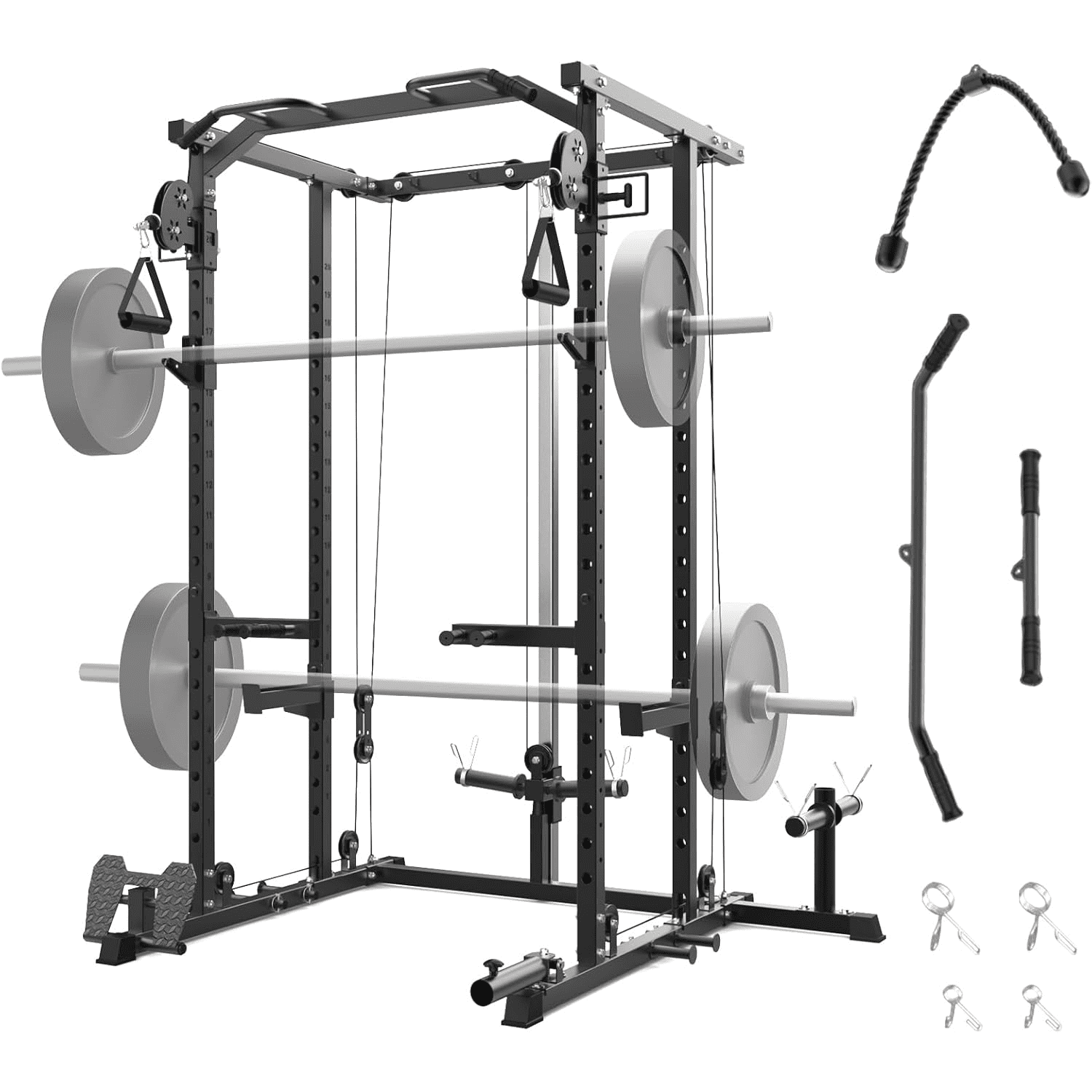 Smith Machine, 2000LBS Power Cage with Dual Pulley Cable Crossover System for Home Gym,Heavy-Duty Steel Construction