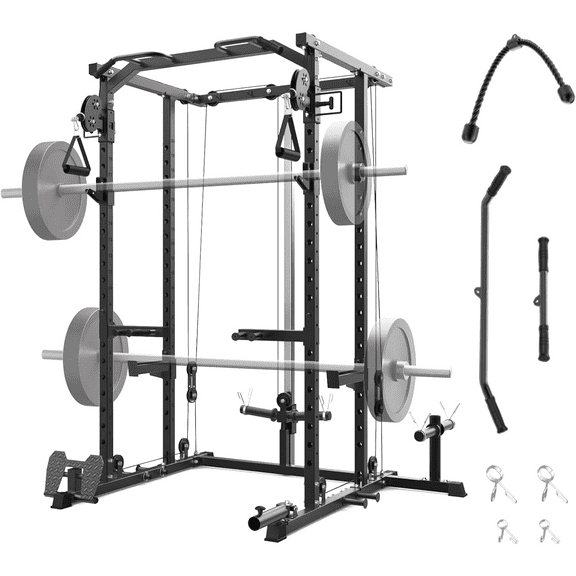 Smith Machine, 2000LBS Power Cage with Dual Pulley Cable Crossover System for Home Gym,Heavy-Duty Steel Construction