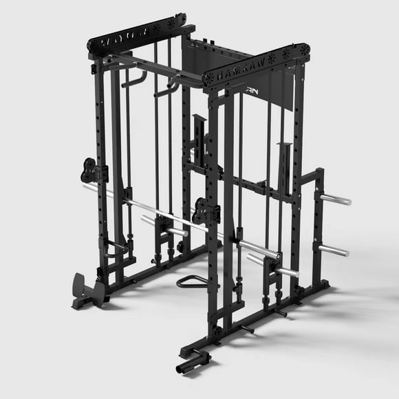 Smith Machine, 2200lbs Squat Rack with LAT-Pull Down System & Cable Crossover Machine, Training Equipment with Leg Hold-Down Attachment, Garage & Home Gym Package