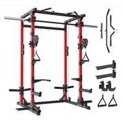 Smith Machine, 5 in 1 Heavy-Duty Squat Rack with Cable Crossover, All-in-One Home Gym Power Rack for Full-Body, Dual 11 Pulley System