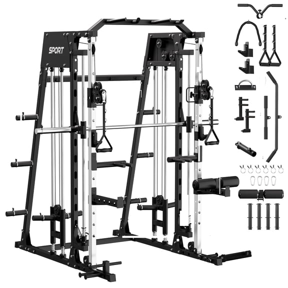 Smith Machine Home Gym – 2200 lbs Heavy Duty Power Cage, Multi-Function Strength Training Equipment – Cable Crossover, Dual Pulley, Pull-Up Bar – Full Body Workout Station
