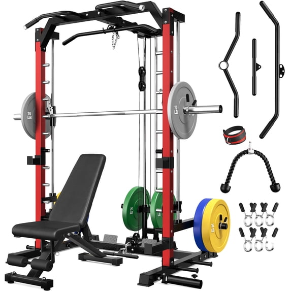 Smith Machine Home Gym, 2200 lbs Power Rack Cage with Cable Crossover,Smith Bar and Training Attachments for Full Body Workouts