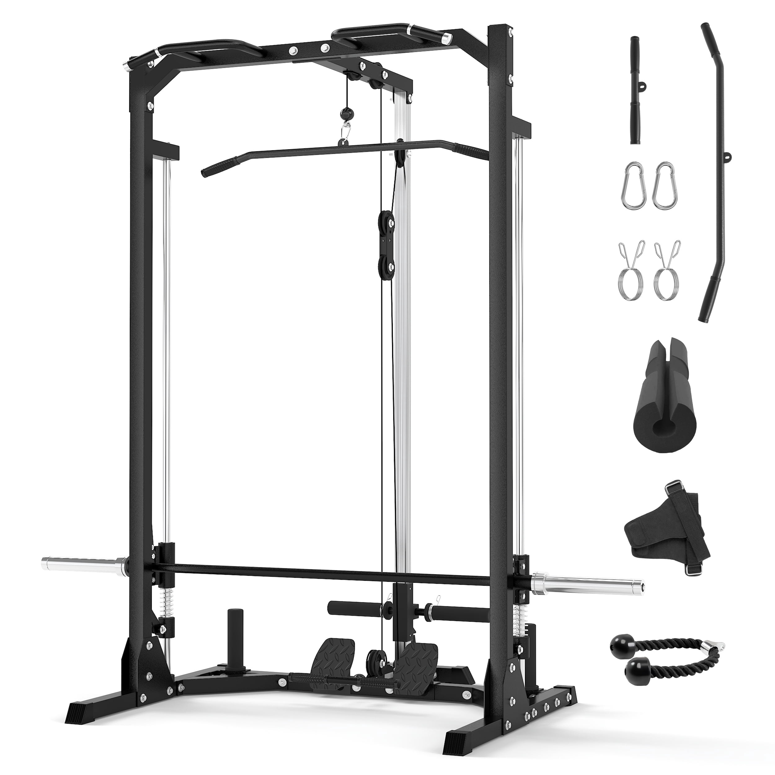 Smith Machine Home Gym - 800lb Barbell Sleeve, Space-Saving Power Cage with LAT Pulldown, Power Rack 5-in-1, 1500lb Capacity for Garage & Small Spaces, P70