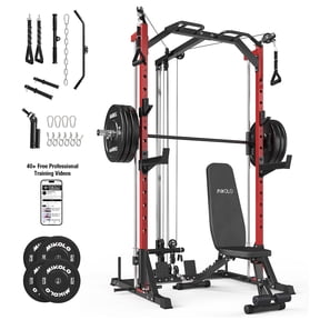 Mikolo Smith Machine Home Gym, 7-in-1 Multi-Function Squat Rack with Cable Crossover, 1000LBS Workout Station with Weight Bar and Accessories