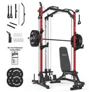 Mikolo Smith Machine Home Gym, 7-in-1 Multi-Function Squat Rack with Cable Crossover, 1000LBS Workout Station with Weight Bar and Accessories