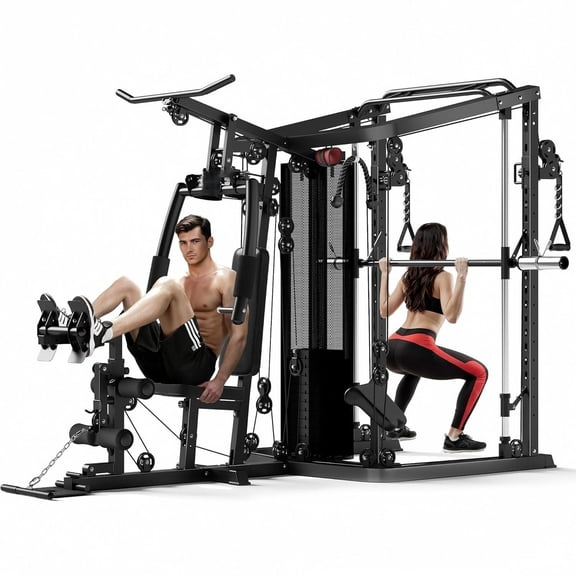 Smith Machine Power Cage, Multi-Function Home Gym System with 150LB Weight Stack,Cage, Multi-Function Home Gym System with Cable Crossover