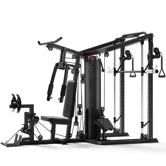 Smith Machine Power Cage, Multi-Function Home Gym System with 150LB Weight Stack,Cage, Multi-Function Home Gym System with Cable Crossover