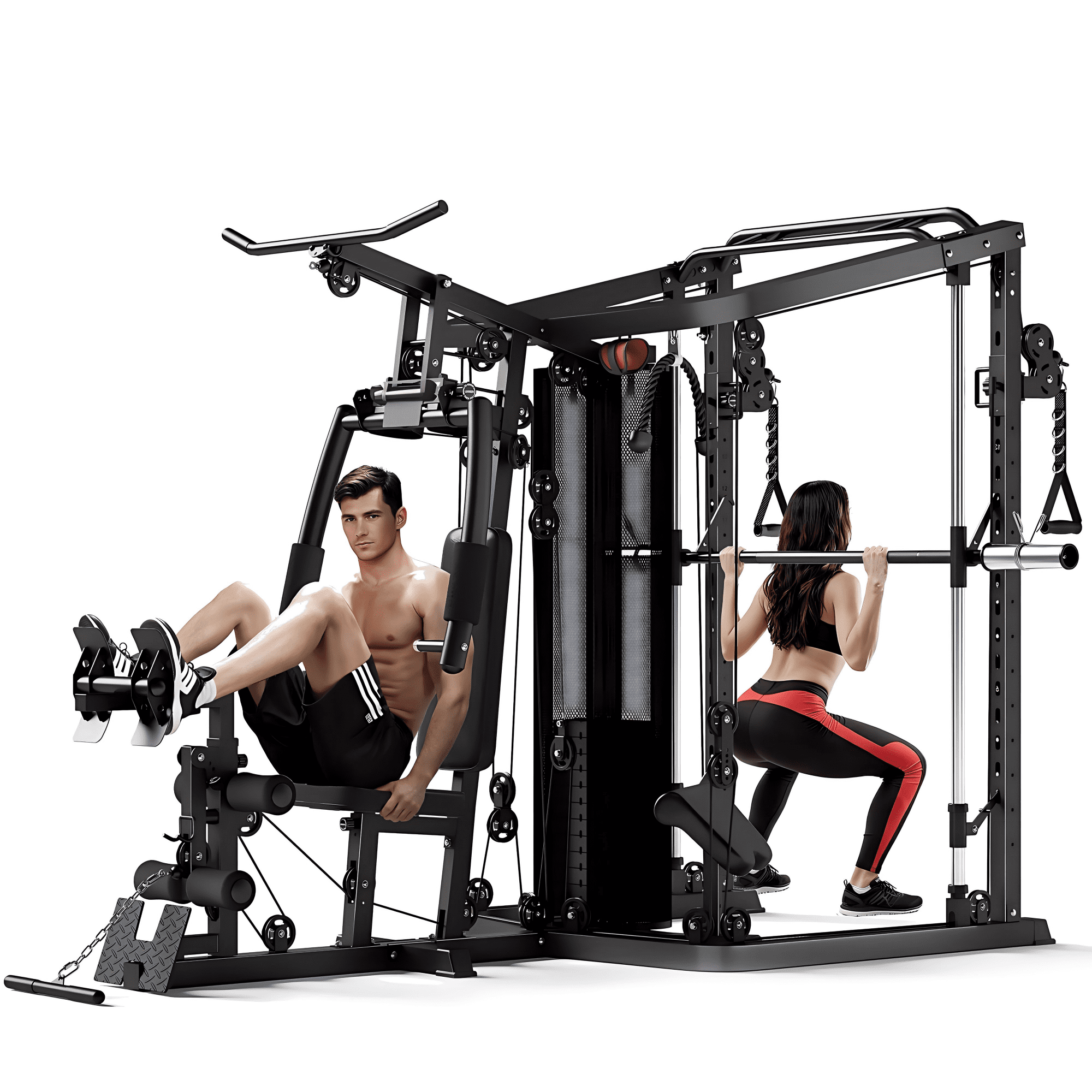 Smith Machine Power Cage, Multi-Function Home Gym System with 150LB Weight Stack,Cage, Multi-Function Home Gym System with Cable Crossover