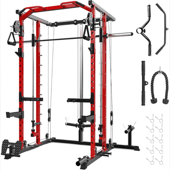Smith Machine,Smith Machine Squat Rack with Pulley System, Dip Bar, LAT Pulldown,1700LBS Multi-Functional Power Cage for Home Gym with More Workout Equipment