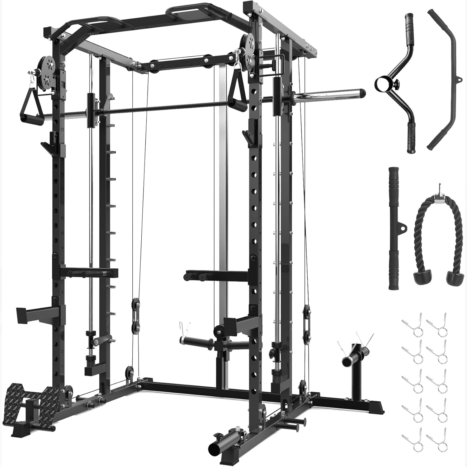 Smith Machine,Smith Machine Squat Rack with Pulley System, Dip Bar, LAT Pulldown,1700LBS Multi-Functional Power Cage for Home Gym with More Workout Equipment