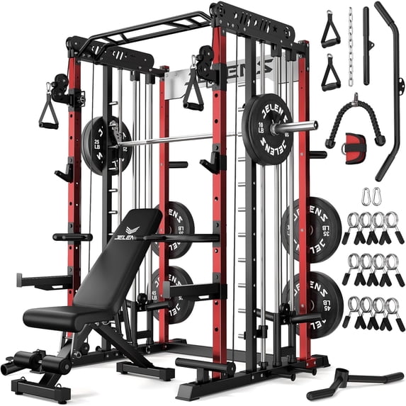 Smith Machine for Home Gym,2000LBS Multi-Function Power Cage with Cable Crossover System, Squat Rack with Smith Bar and More Attachment