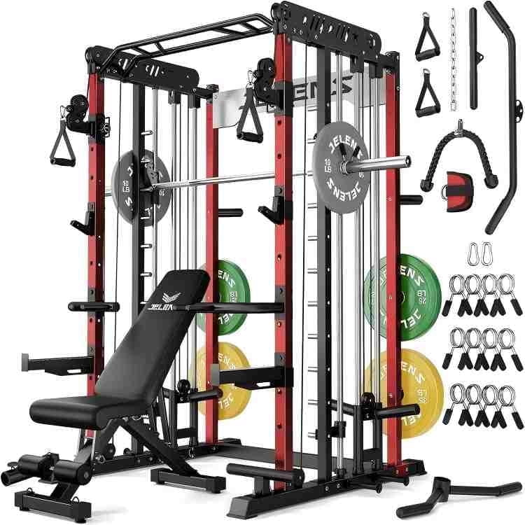 Smith Machine for Home Gym,2000LBS Multi-Function Power Cage with Cable Crossover System, Squat Rack with Smith Bar and More Attachment