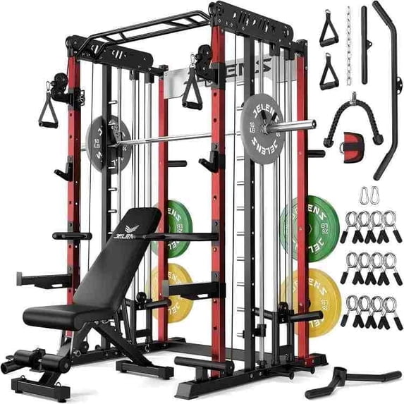 Smith Machine for Home Gym,2000LBS Multi-Function Power Cage with Cable Crossover System, Squat Rack with Smith Bar and More Attachment