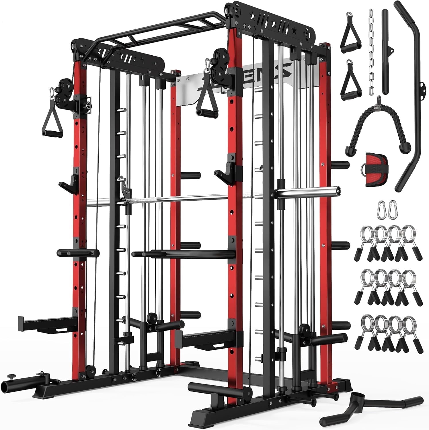 Smith Machine for Home Gym,2000LBS Multi-Function Power Cage with Cable Crossover System, Squat Rack with Smith Bar and More Attachment