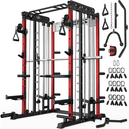 Smith Machine for Home Gym,2000LBS Multi-Function Power Cage with Cable Crossover System, Squat Rack with Smith Bar and More Attachment