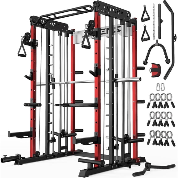 Smith Machine for Home Gym,2000LBS Multi-Function Power Cage with Cable Crossover System, Squat Rack with Smith Bar and More Attachment