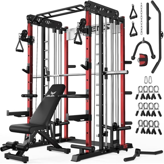 Smith Machine for Home Gym,2000LBS Multi-Function Power Cage with Cable Crossover System, Squat Rack with Smith Bar and More Attachment