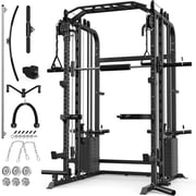 J&X FITNESS Smith Machine Multi Function Home Gym System Power Rack with 220 lbs Weight Stacks