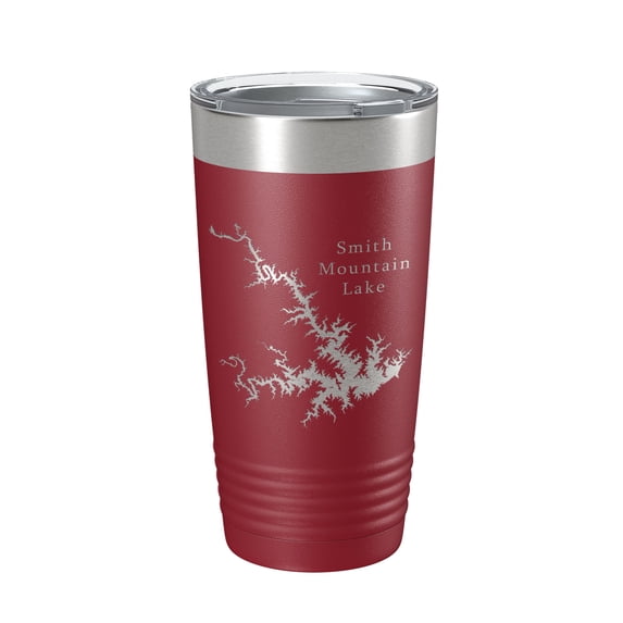 Smith Mountain Lake Map Tumbler Travel Mug Insulated Laser Engraved Coffee Cup Virginia 20 oz Maroon