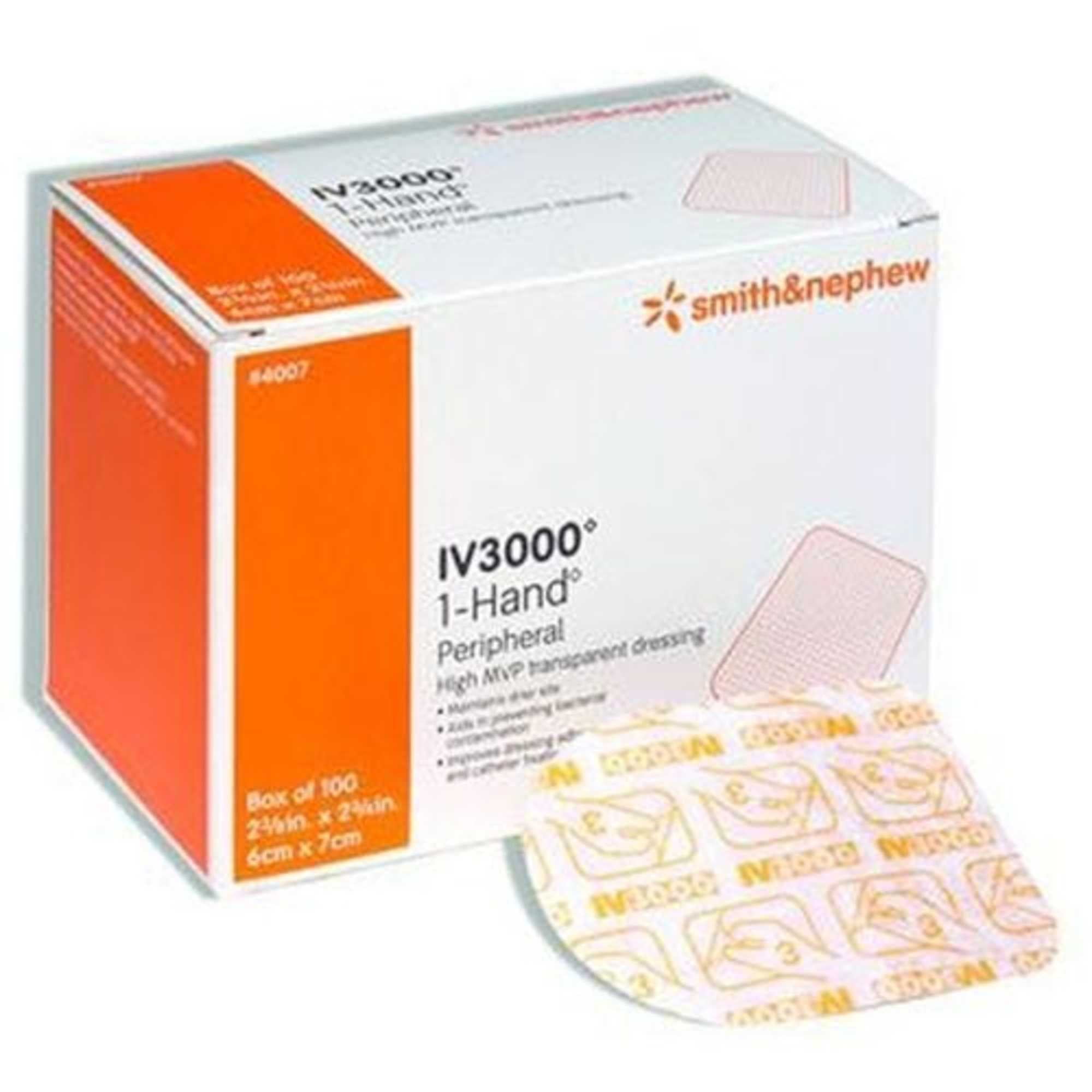 Smith & Nephew IV3000 1-Hand Central Catheter Dressing - Box Of 50, Sterile, Waterproof, 4" X 4.75"