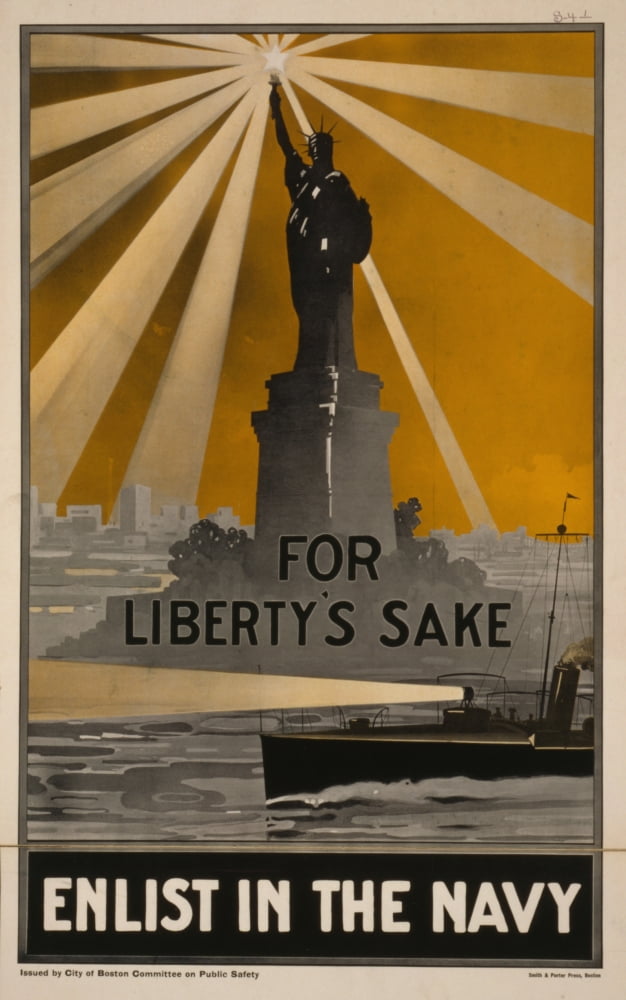 Smith & Porter Press Poster 1917 For Libertys sake enlist in the Navy Canvas Art - (18 x 24)