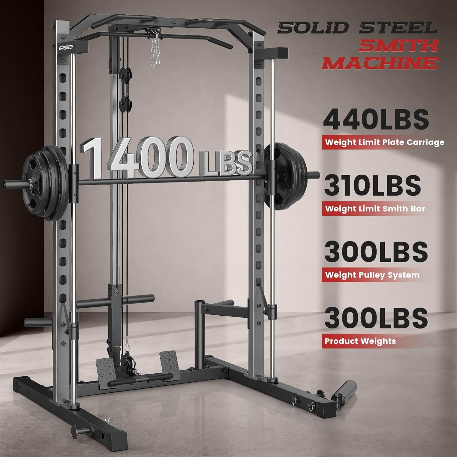 Smith Power Rack for Home Gym - All-in-One Cage with LAT Pulldown ...