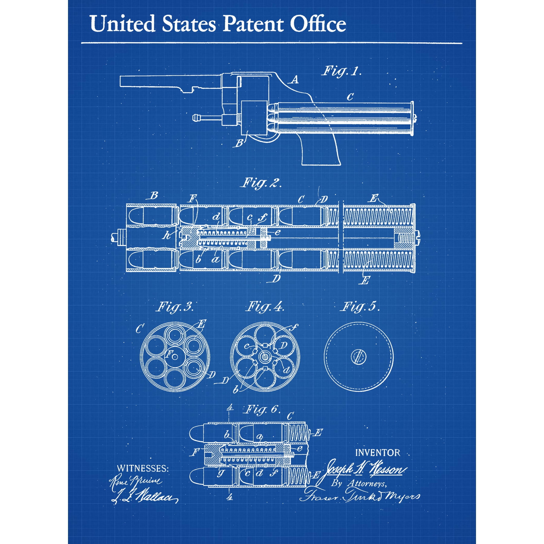 Smith Wesson Revolver Gun Pistol 1917 Vintage Patent Extra Large XL Wall Art Poster Print ...