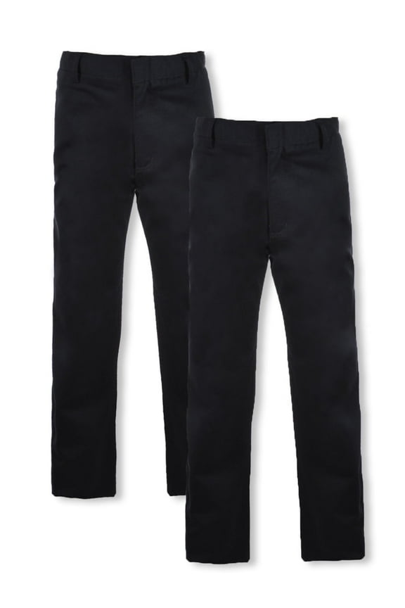 Boys' 2-Pack Flat Front School Uniform Pants - black, 18 (Big Boys)