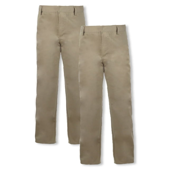 Smith's American Boys' 2-Pack Flat Front School Uniform Pants - khaki, 10 (Big Boys)