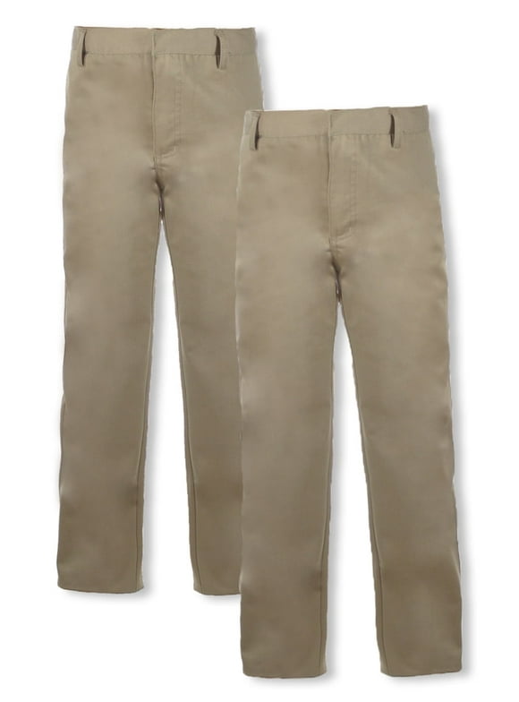 Boys' 2-Pack Flat Front School Uniform Pants - khaki, 10 (Big Boys)