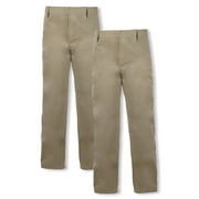 Smith's American Boys' 2-Pack Flat Front School Uniform Pants - khaki, 12 (Big Boys)