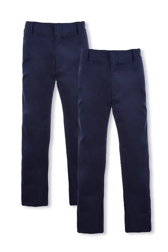 Boys' 2-Pack Flat Front School Uniform Pants - navy, 4 (Little Boys)