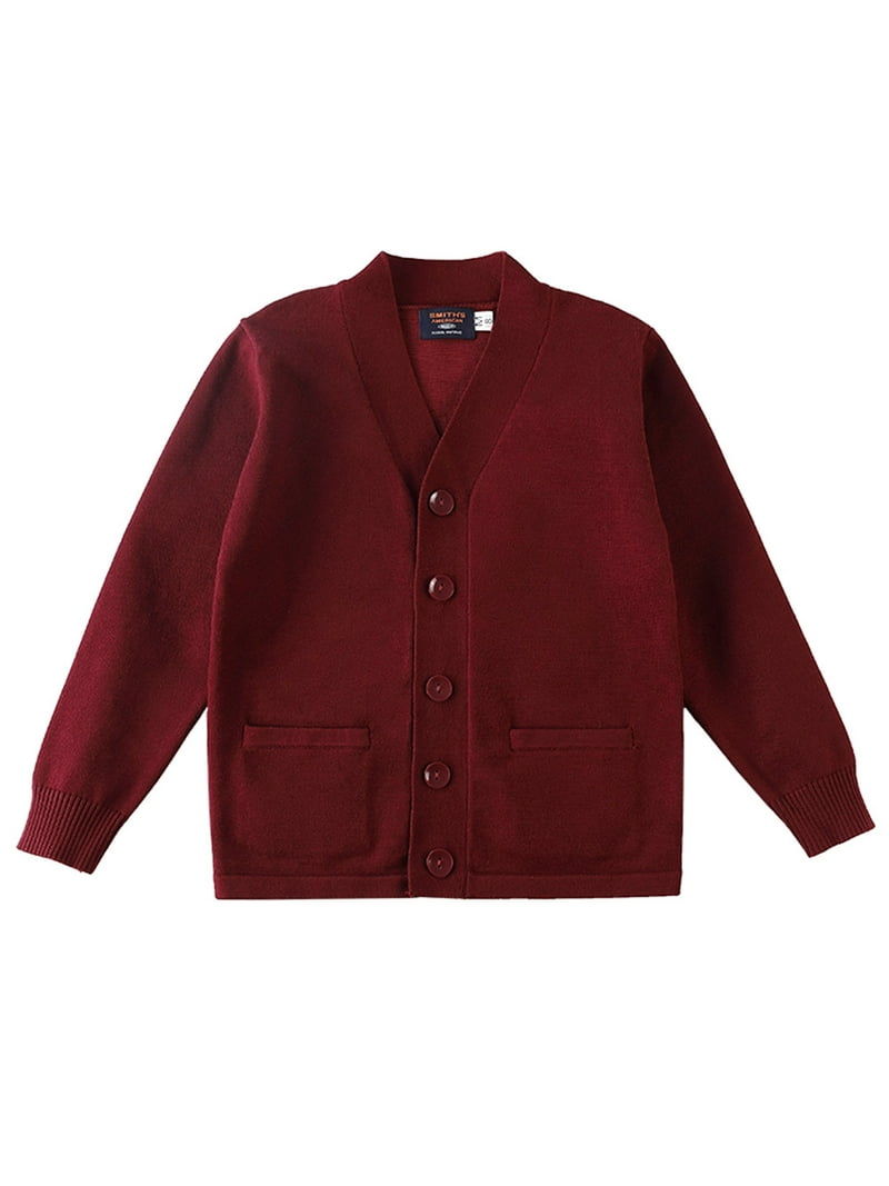 Smith's American Boys' V-Neck Cardigan Color: burgundy Size: 3t