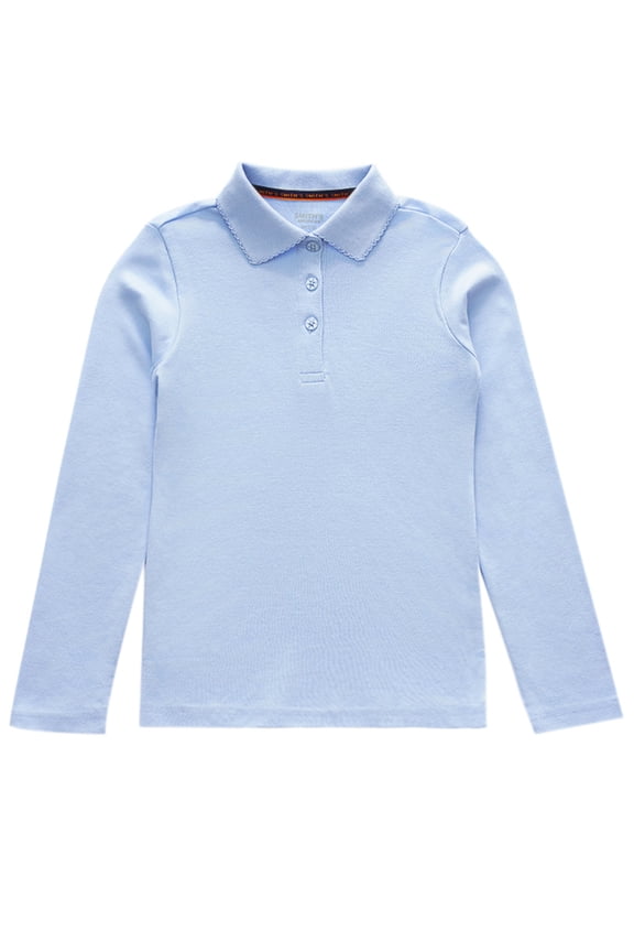 Women's Picot Trim Long-Sleeve Polo Shirt Color: blue Size: xl