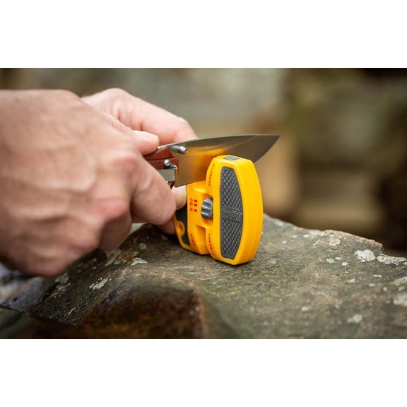 Smith's CCKS 2-Step Knife Sharpener - Yellow - 2-Step Preset Coarse & Fine Slots - Outdoor Handheld Knife Sharpener - Fishing, Hunting, Fillet, Pocket Knives - Compact Plastic Portable Keychain Tool