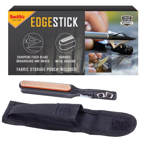 Smiths 50047 Edgesport Stick Knife & Broadhead Sharpener  Portable Sharpener  Hunting & Archery Tool Sharpener  Carrying Pouch  Carbide & Diamond Stone  Pocket Knife Sharpener