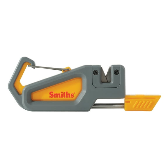 Smith's 50538 Pack Pal Sharpener and Fire Starter Grey Sharpener & Fire Starter Carabiner & Whistle Handheld, Compact, Lightweight, Multiuse Survival Multitool Camping, Hiking, Hunting