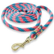 SmithBuilt 10 ft Long Poly Lead Rope for Horse, Pink/Turquoise - Brass Plated Snap