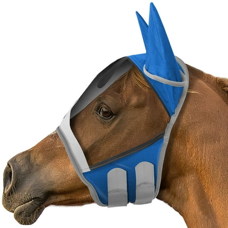 SmithBuilt Horse Equine Fly Mask (Blue, Horse) with Ear Protection, Fine Mesh