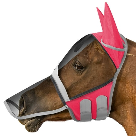 SmithBuilt Horse Equine Fly Mask (Pink, Cob) with Long Nose, Ear Protection, Fine Mesh